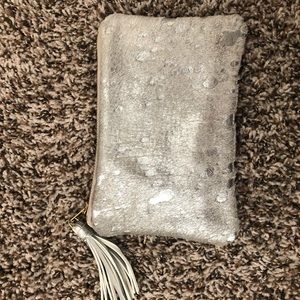 Parker & Hyde silver real fur cowhide clutch. NWT